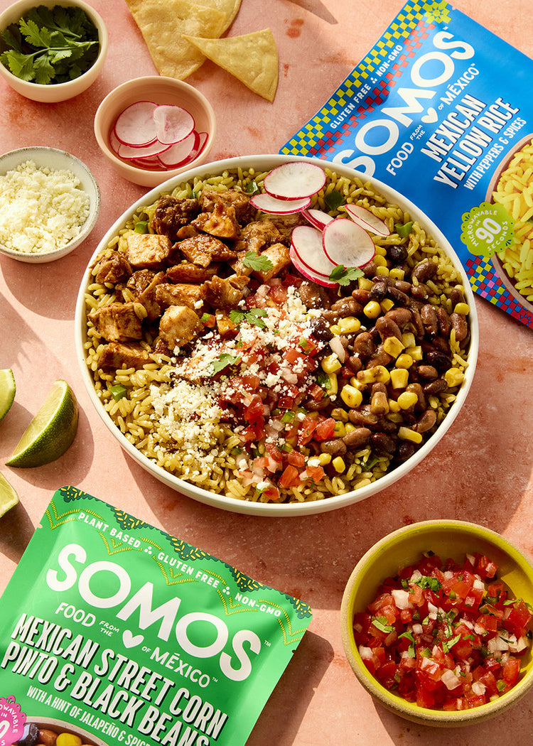 Mexican Yellow Rice, Black Bean & Street Corn Burrito Bowl