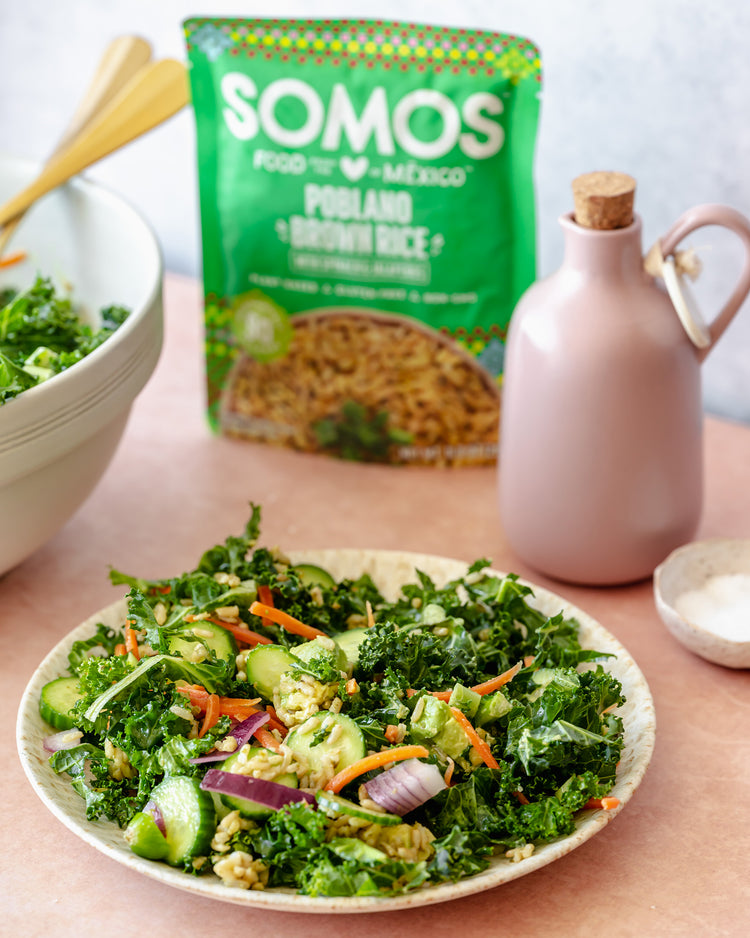 Kale Salad with Poblano Brown Rice Topper
