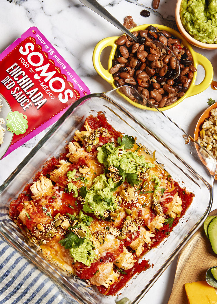 Shredded Chicken Red Enchiladas