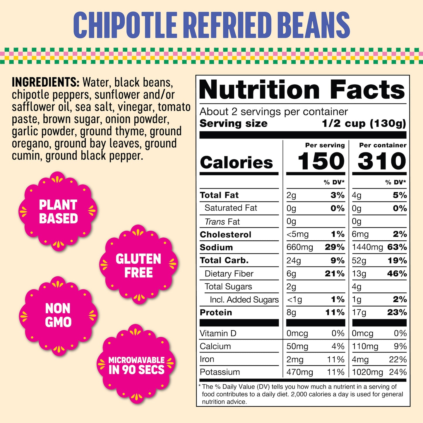 SOMOS Chipotle Refried Black Beans - 6 Count Case