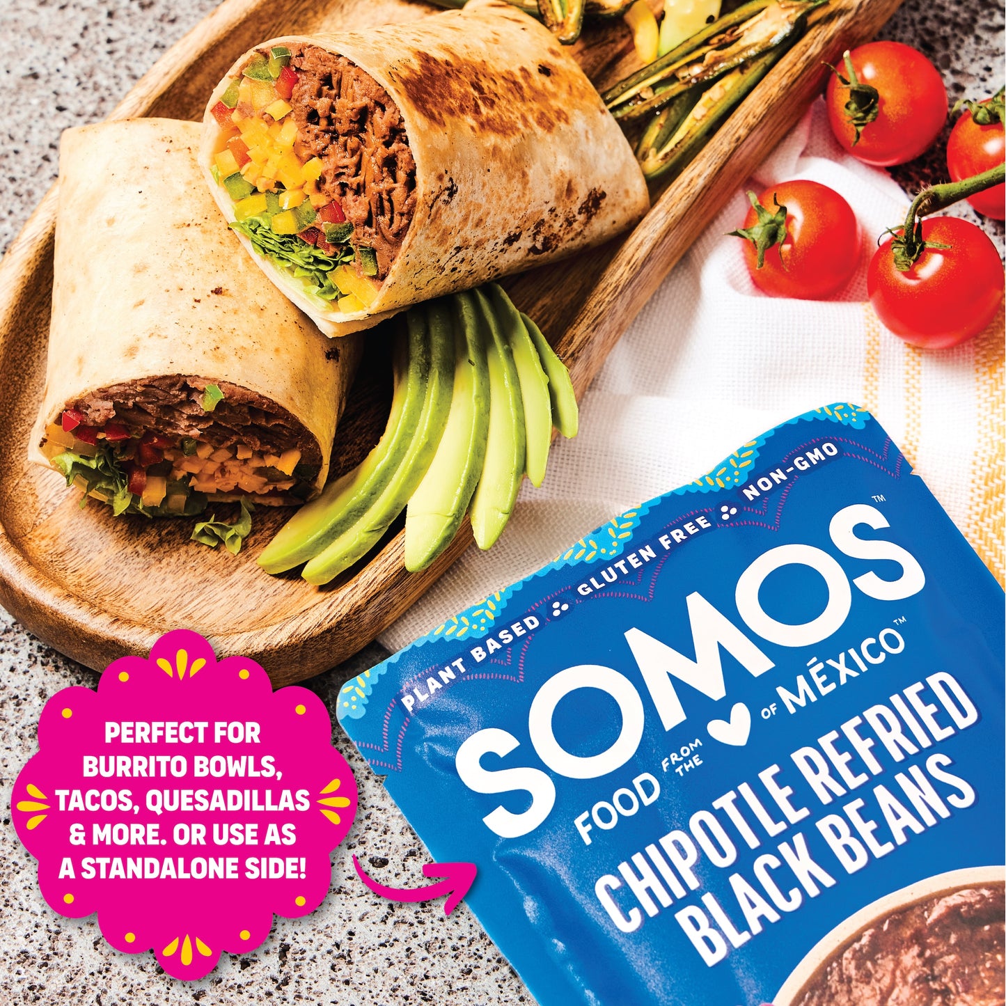 SOMOS Chipotle Refried Black Beans - 6 Count Case