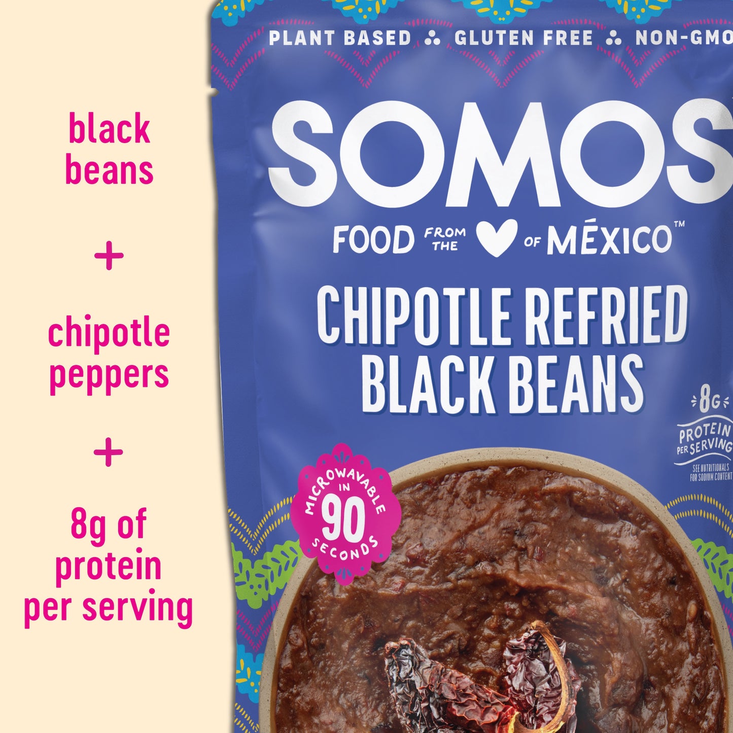 SOMOS Chipotle Refried Black Beans - 6 Count Case