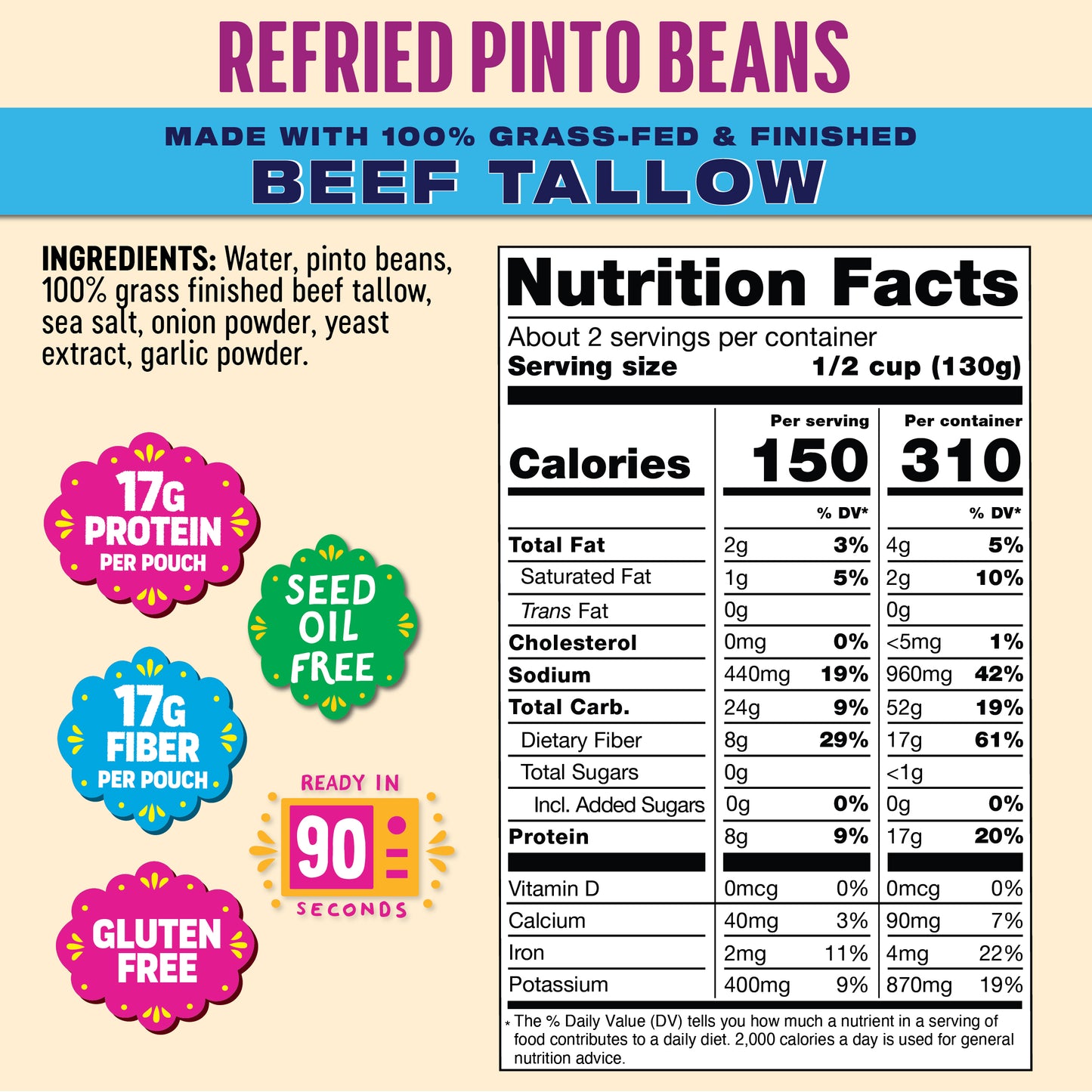 Refried Pinto Beans with Beef Tallow (2 Pack)