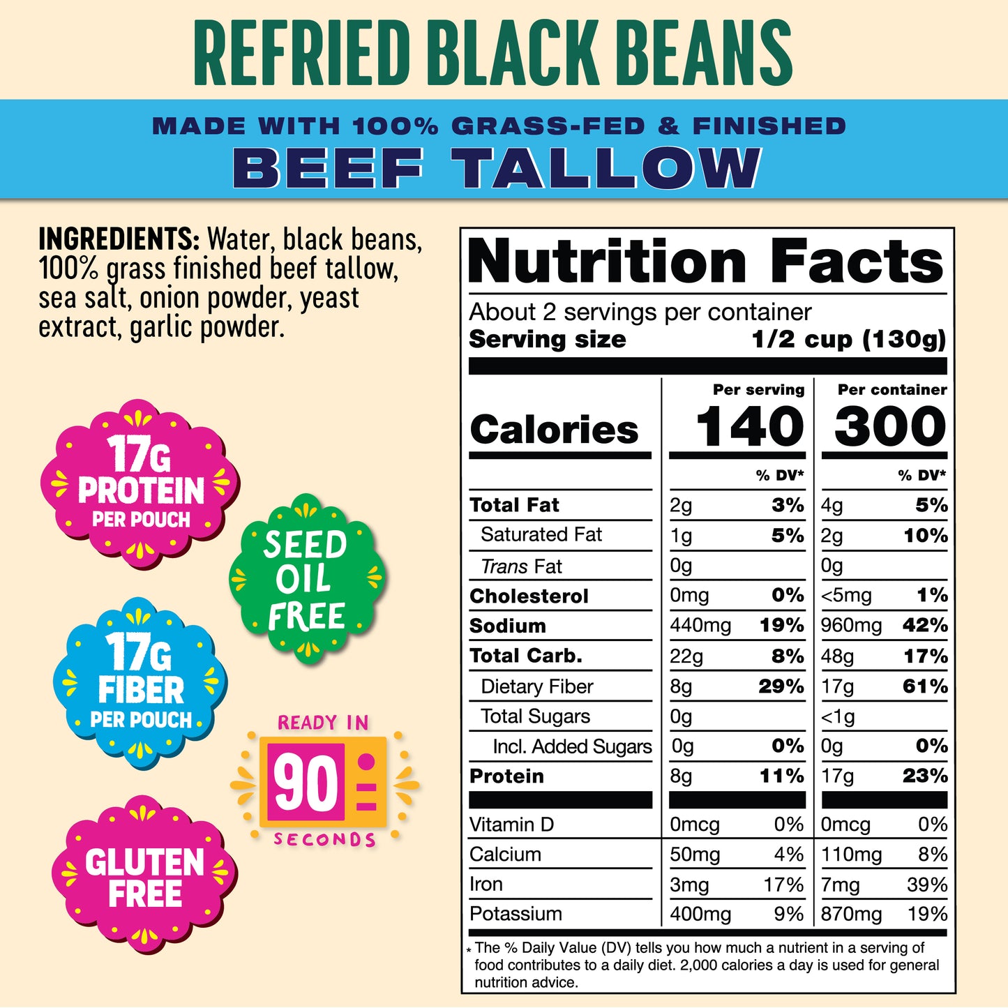 Refried Black Beans with Beef Tallow (2 Pack)